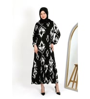 DESENLİ BÜRÜMCÜK ELBİSE (Siyah)
