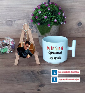 Psikoloji Öğretmeni Kupa Bardak Beyaz ve Fotoğraflı Ahşap Anahtarlık Hediye Öğretmenler Günü Hediyesi (Model 12)