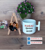 Psikoloji Öğretmeni Kupa Bardak Beyaz ve Fotoğraflı Ahşap Anahtarlık Hediye Öğretmenler Günü Hediyesi (Model 12)
