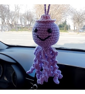 Amigurumi Sevimli Ahtapot El Emeği Araba Süsü Dikiz Aynası (Mor)