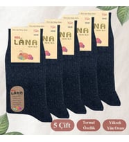 Bayan Çorap 5 Çift Kışlık Yün Çorap Lambswool (ÖZEL KUZU YÜNLÜ) Kadınlar İçin Termal Özellikli (Siyah)