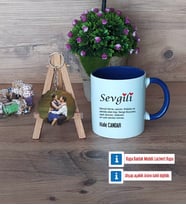 Sevgiliye Hediye Kupa Bardak Beyaz ve Fotoğraflı Ahşap Anahtarlık Hediye (Model 3)