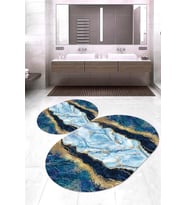 Dijital Baskılı Kaymaz Taban Yıkanabilir Oval 2'li Klozet Takımı Banyo Paspası NOKZ-HT-317 (Mavi)