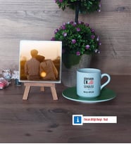 Sevgiliye Hediye Fotoğraflı Dekoratif Taş, Ahşap Altlıklı Türk Kahvesi Fincanı Hediye (Model 9)