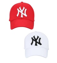 Unisex Ny Nakışlı Mavi Kep Şapka 2'li Set (Kırmızı-Beyaz)