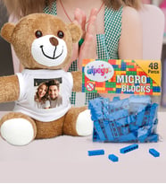 Kişiye Özel Peluş Ayıcık Ve Renkli Micro Blocks Lego (Mavi)