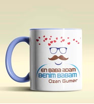 Kişiye Özel En Baba Adam Benim Babam Tasarım Siyah Kupa Bardak (Mavi)