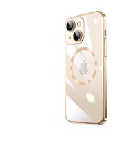iPhone 14 Kılıf Wireless Şarj Özellikli Riksos Magsafe Silikon (Gold)
