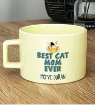 Kişiye Özel Best Cat Mom Ever Hediye Pastel Fincan En İyi Kedi Annesi (Sarı)