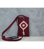 HANDMADE MOTİFLİ TELEFON ÇANTASI (Bordo)