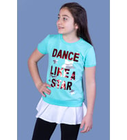 Toontoy Kız Çocuk Dance Pul Nakışlı Tişört (Lacivert)