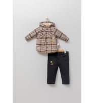 Babyhola Velsoft Astarlı Ceket Kot Pantolon Erkek Çocuk 2'li Takım 12590 (Kahverengi)