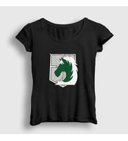 Presmono Kadın Haki Military Anime Attack On Titan T-Shirt 124558tt (Siyah)