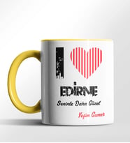 Kişiye Özel Edirne Seninle Daha Güzel Tema Siyah Renk Kupa (Sarı)
