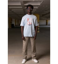Bisiklet Yaka %100 Pamuklu Önü Baskılı Oversize (Geniş Model) T-shirt (Mavi)