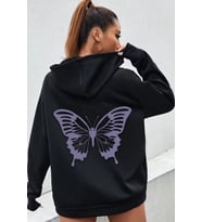 Unisex Butterfly Baskılı Sweatshirt (Siyah)