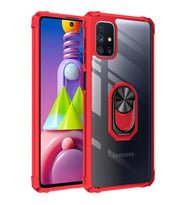 Samsung Galaxy M51 Kılıf Şeffaf Sararmaz Yüzüklü Mola Kapak (Kırmızı)