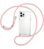 Teknomoda Apple iPhone 12 PRO Kılıf Boyun Omuz Askılı iPli Anti Şok Köşe Korumalı Şeffaf Silikon (Pembe)