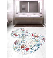 Dijital Baskılı Kaymaz Taban Yıkanabilir Oval 2'li Klozet Takımı Banyo Paspası NOKZ-HS-535 (Mavi)