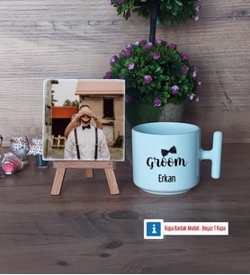Groom Fotoğraflı Dekoratif Taş, Kupa Bardak Beyaz Hediye (Model 12)