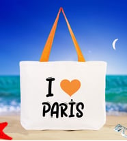 BK Gift I Love Paris Renkli Kulp Kanvas Plaj Çantası 48x40m, Baskılı Omuz Çantası, Alışveriş Çantası (Turuncu)