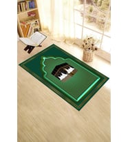 EVDEYA Dijital Baskılı Kabe Motifli Yıkanabilir Motifli 70x130 Namazlık Seccade, Seccade-4-kahve, (Yeşil)