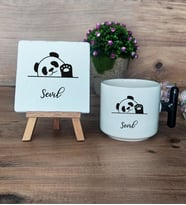 Sevimli Panda Hediye Seti Kupa Bardak T Kulplu ve Dekoratif Taş Arkadaşa Doğum Günü Hediyesi (Model 6)