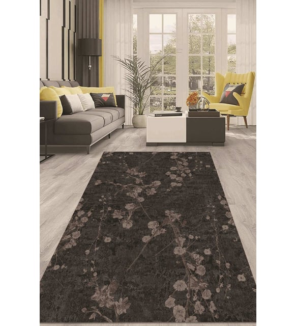 Dijital Kaymaz Taban Yıkanabilir Modern Renkli Salon Halısı Mutfak Halısı Yolluk ND-HT-226 (Siyah)