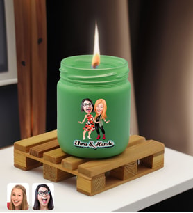 BK Gift Kişiye Özel DTF Anne Kız Karikatürlü Renkli Cam Kavanozda Kokulu Mum-1(13 Renk Seçeneği), Arkadaşa Hediye, Anneye Hediye, Doğum Günü Hediyesi (Yeşil)