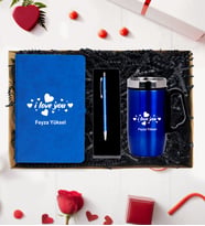 Seni Seviyorum Defter Termos Kalem Set (Mavi)