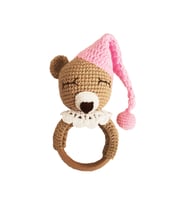 Amigurumi Organik El Örgüsü Sevimli Ayıcık Diş Kaşıyıcı Çıngırak 18 cm (Pembe)