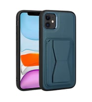 Uyumlu Model Apple iPhone 11 Kılıf ?Pu Deri Kartlıklı Standlı Kapak (Lacivert)