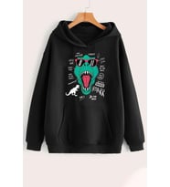 Unisex T - Rex Baskılı Sweatshirt (Siyah)