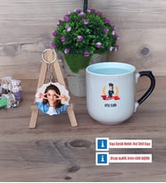 Kadın Polis Kupa Bardak Beyaz ve Fotoğraflı Ahşap Anahtarlık Hediye (Model 10)