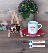 Aşçıya Hediye Türk Kahvesi Fincanı Ahşap Altlıklı ve Fotoğraflı Ahşap Anahtarlık Hediye (Model 3)