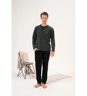 Estiva 24421 Erkek Kışlık Polar Düğmeli Yaka Pijama Takımı