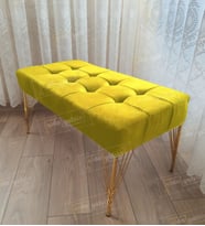 Modern Dilim Puf Ayakucu Puf Gold Metal Ayak (100*45) (Sarı)