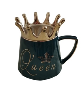Özel Tasarım Queen Kraliçe Taçlı Kapaklı Kupa Bardak (Yeşil)