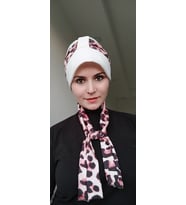 Kadın Tesettür Leopar Atkı Bone (Krem)