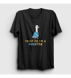 Presmono Unisex Beyaz Trust Me Ducktor Ördek Hediye Doktor T-Shirt 504588tt (Siyah)
