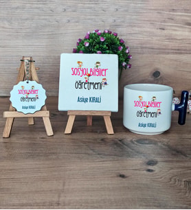 Sosyal Bilgiler Öğretmeni Hediye Seti Kupa Bardak T Kulplu, Dekoratif Taş, Anahtarlık Öğretmenler Günü Hediyesi (Model 2)