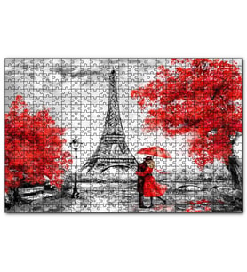 Cakapuzzle Eyfel Kulesi Kırmızı Ağaçlar Kırmızı Şemsiyeli Çift  Puzzle Yapboz MDF (Ahşap) (500 Parça)