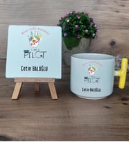 Pilot Hediye Seti Kupa Bardak T Kulplu ve Dekoratif Taş Pilota  Hediye (Model 5)