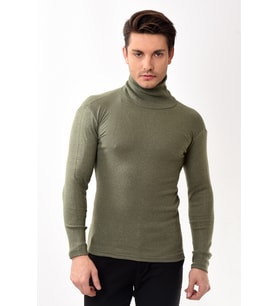 Erkek Balıkçı Yaka Boğazlı Slim Fit Kazak (Haki)