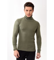 Erkek Balıkçı Yaka Boğazlı Slim Fit Kazak (Haki)