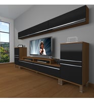 Decoraktiv Ekoflex 9 Mdf Krom Ayaklı Tv Ünitesi Tv Sehpası (Siyah - Ceviz)