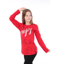 Toontoy Kız Çocuk Varaklı Enjoy Baskılı T-Shirt (Kırmızı)