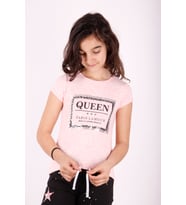 Toontoy Kız Çocuk Queen Varak Leoapar Baskılı Tişört (Pembe Melanj)