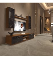 Decoraktiv Eko 5D Mdf Dvd Tv Ünitesi Tv Sehpası - Beyaz - Pera (Ceviz - Siyah Mermer)