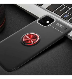  Apple iPhone 11 Kılıf Mıknatıslı Yüzüklü Standlı Yumuşak Silikon Kapak Ravel (Siyah-Kırmızı)